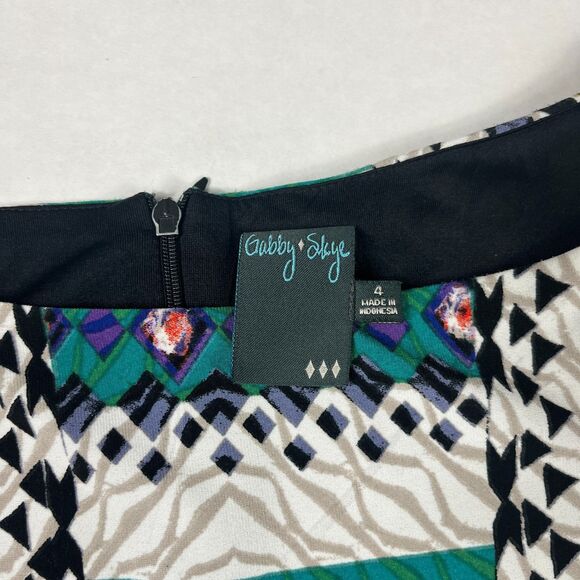 Gabby Skye Geometric Boho Mixed Print Short Sleeve Fit Flare Dress Work Sz 4 - Picture 4 of 11